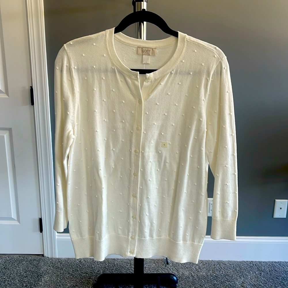 Loft Outlet Cardigan NWT with raised stitching detail.  Color:  Cream.  Size:  L
